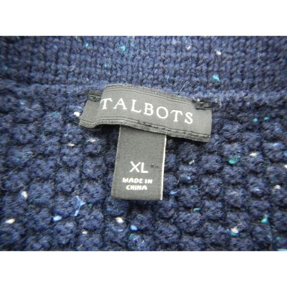 Talbots Sweater Button Side Detail Women's Size XL Navy Blue Sparkle Mock Neck - Picture 3 of 10